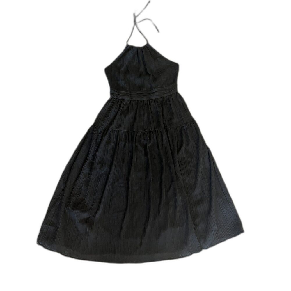 ASTR The Lab. Textured Black Textured V-neck Tie-top Midi Dress Size Large